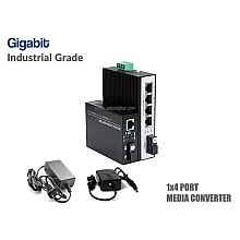 Gigabit Industrial Media Converter 1X4 Port SM BIDI 20KM