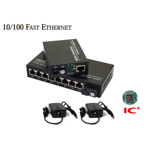 Fiber Media Converter 1X8 Port 10/100 SM BIDI 20KM