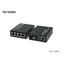 Fiber Media Converter 1X4 Port 10/100 SM BIDI 20KM