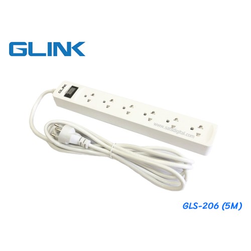 ปลั๊กไฟ 6 ช่อง GLINK รุ่น GLS-206 สายไฟยาว 5 เมตร